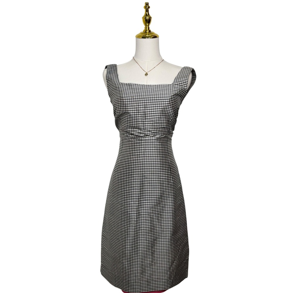 vintage 90s silk dress black white gingham cocktail elegant coquette chic modest